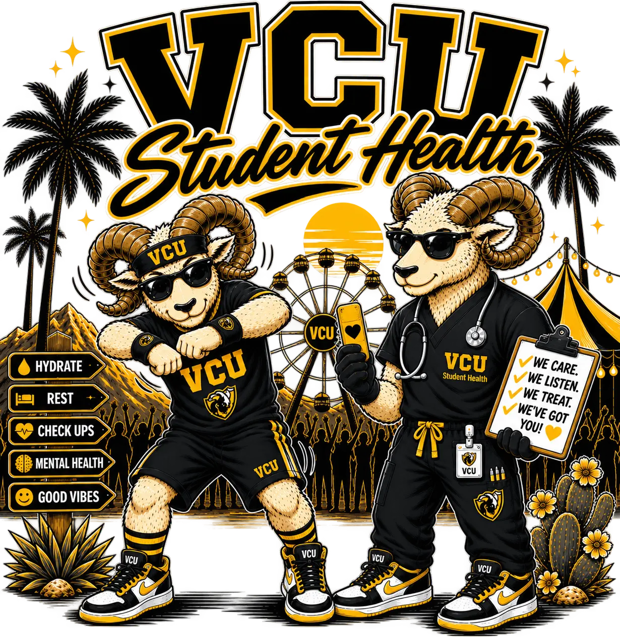 Ram medical provider in black scrubs helping a Ram VCU student